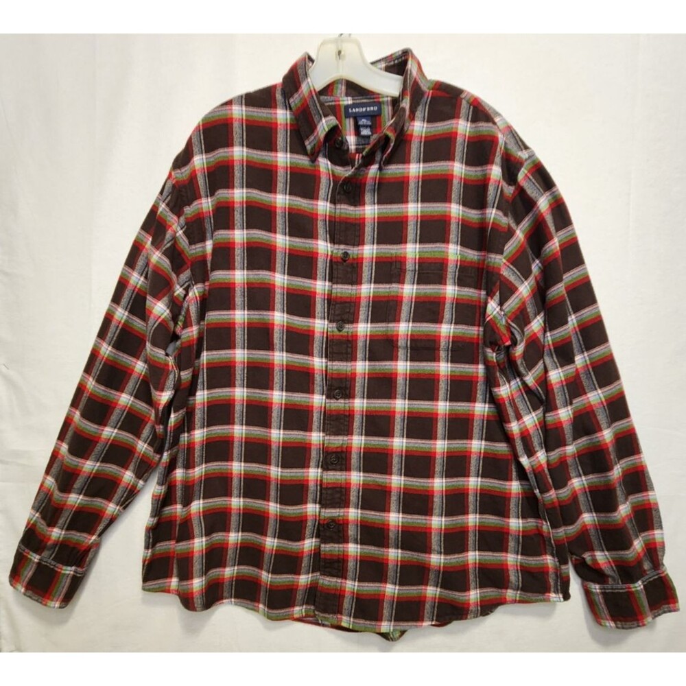 Land's End Mens XL Plaid Button Up Pocket Cotton Shirt Lumberjack Outdoors